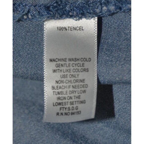 Hannah Tencel Chambray Blouse Top Long Bell Sleeve V-Neck Peplum Hem Plus 1X - Picture 9 of 10